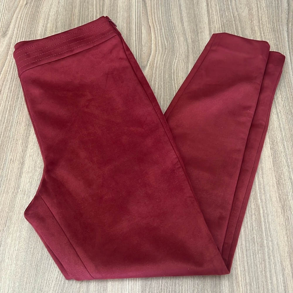 LOFT Maroon Side Zip Suede Style Skinny Ankle Pant Size 8 Petite NWT